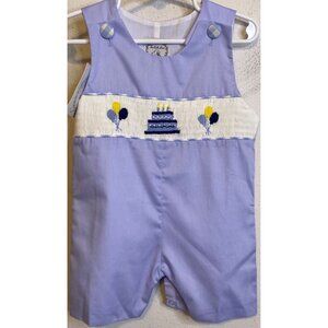 NEW The Bella Bean Baby Boy 1st Birthday Bodysuit Cake Balloons Smocked 12M